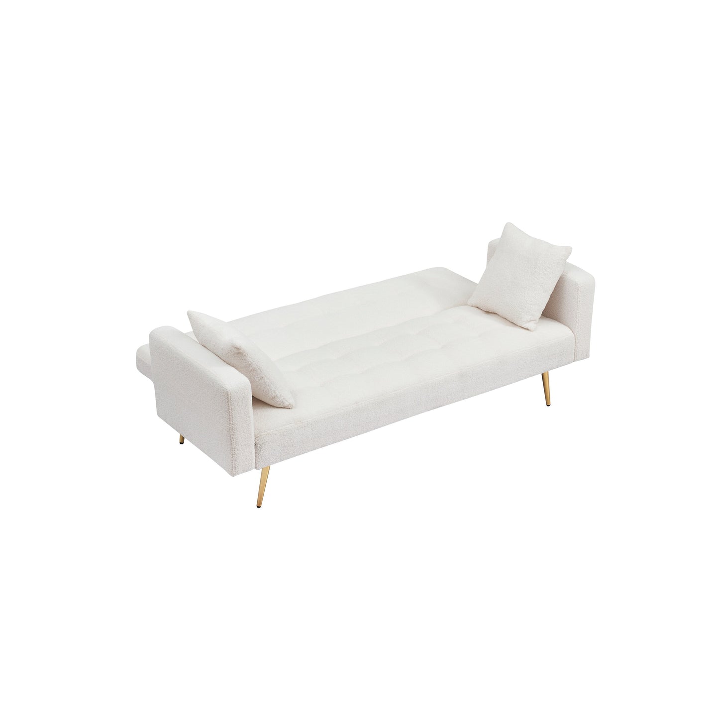 Light Beige Teddy Fleece Convertible Loveseat Sofa Bed