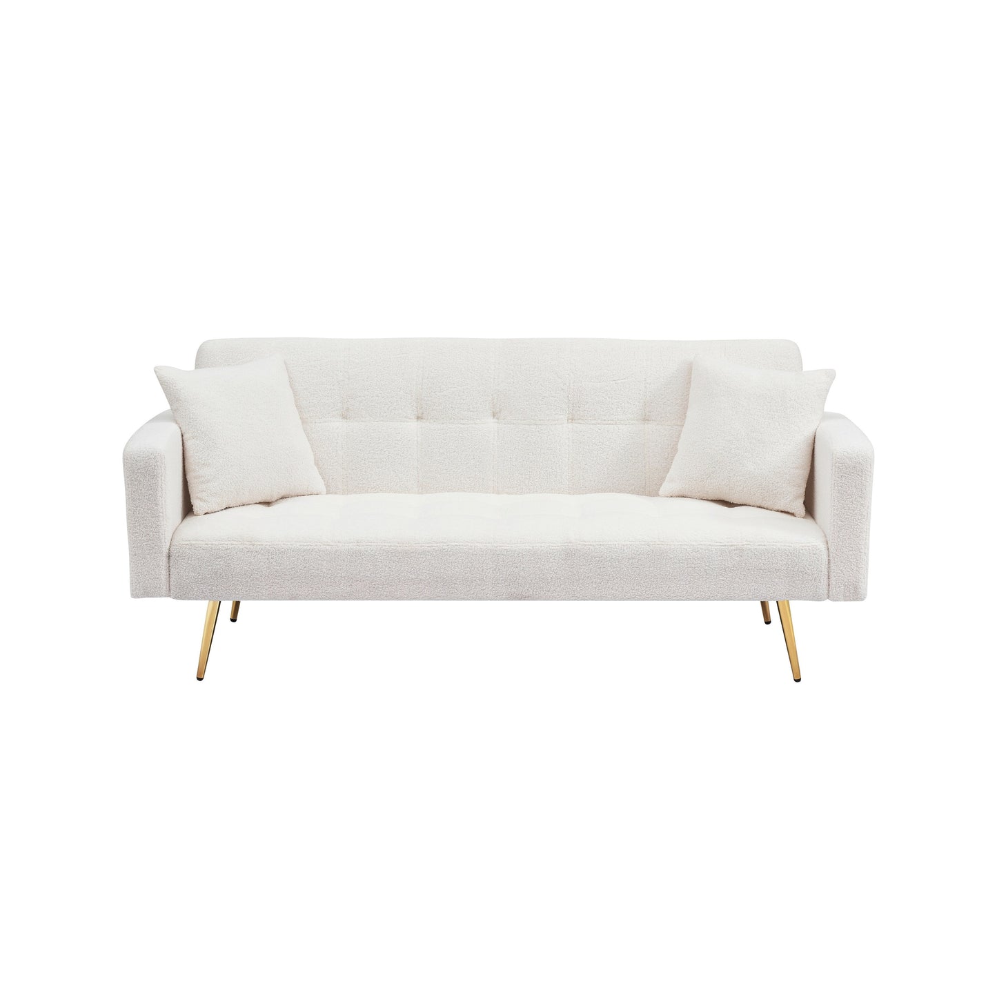 Light Beige Teddy Fleece Convertible Loveseat Sofa Bed