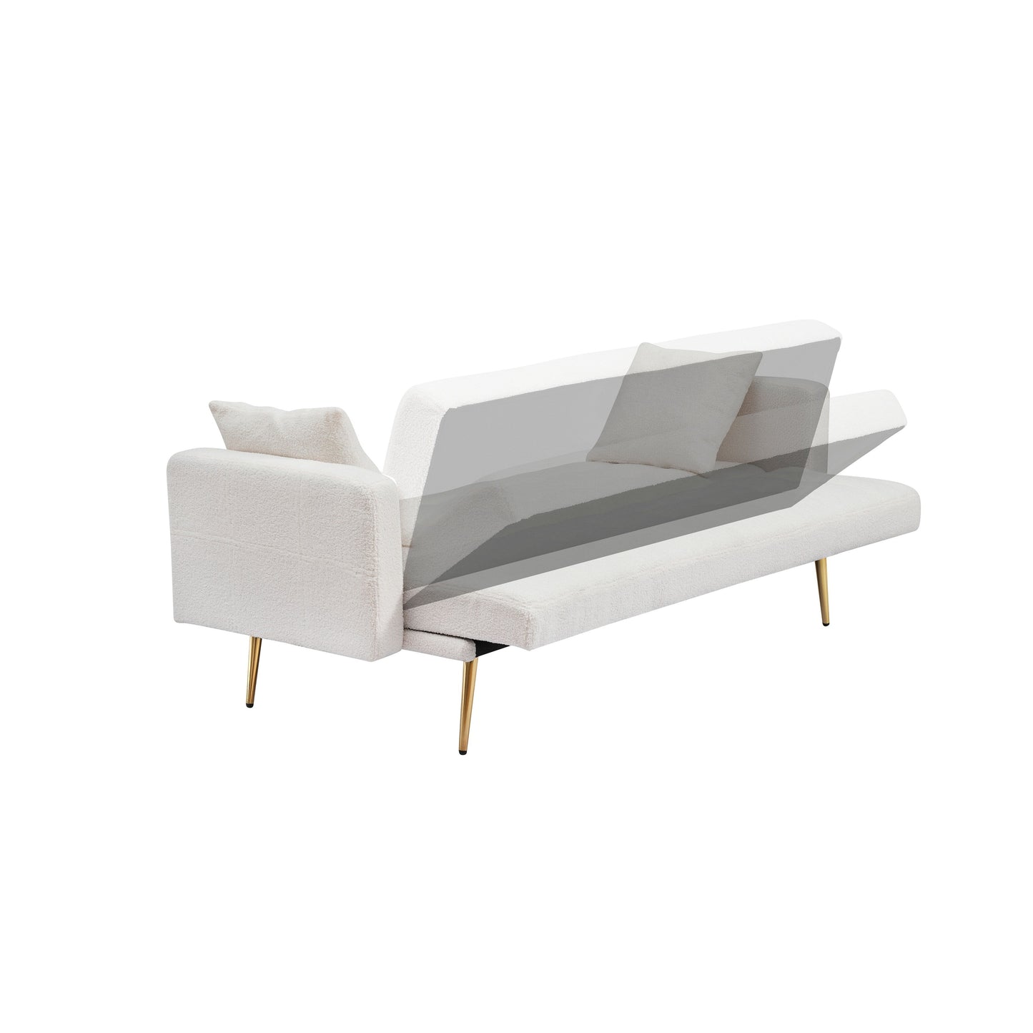 Light Beige Teddy Fleece Convertible Loveseat Sofa Bed
