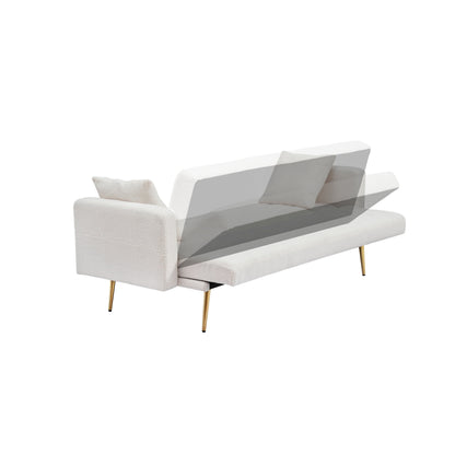 Light Beige Teddy Fleece Convertible Loveseat Sofa Bed