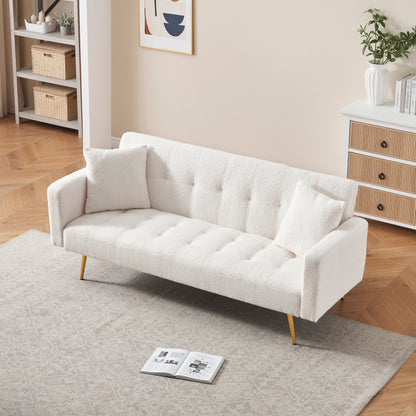 Light Beige Teddy Fleece Convertible Loveseat Sofa Bed