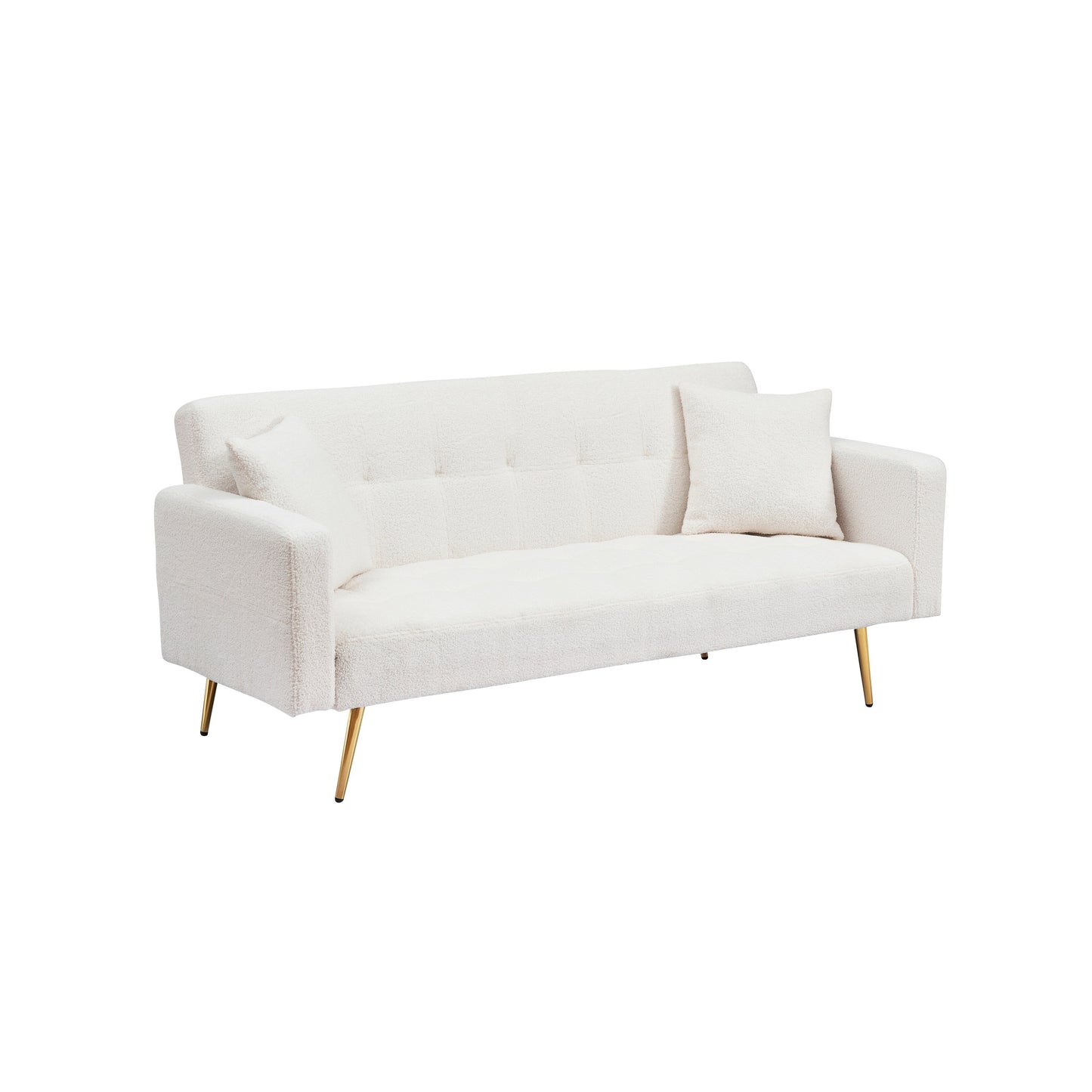 Light Beige Teddy Fleece Convertible Loveseat Sofa Bed