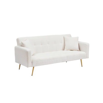 Light Beige Teddy Fleece Convertible Loveseat Sofa Bed