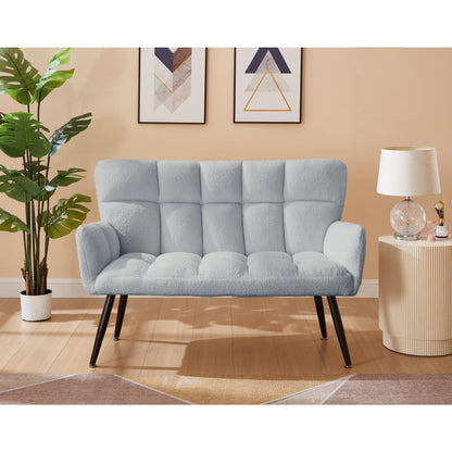 Light Blue 52 Teddy Loveseat Sofa with Quilting Backs and Hardwood Frame for Living Room.