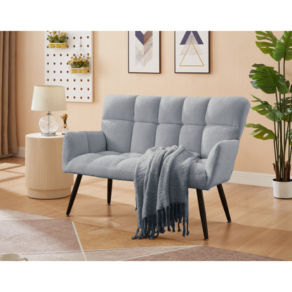 Light Blue 52 Teddy Loveseat Sofa with Quilting Backs and Hardwood Frame for Living Room.
