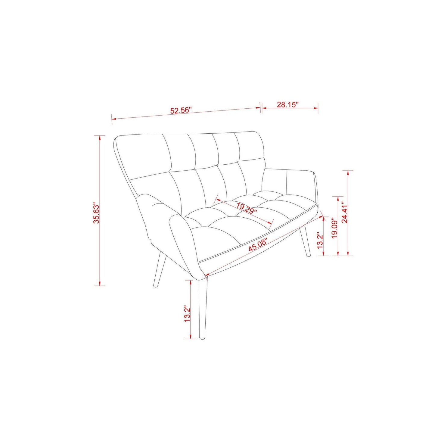 Light Blue 52 Teddy Loveseat Sofa with Quilting Backs and Hardwood Frame for Living Room.