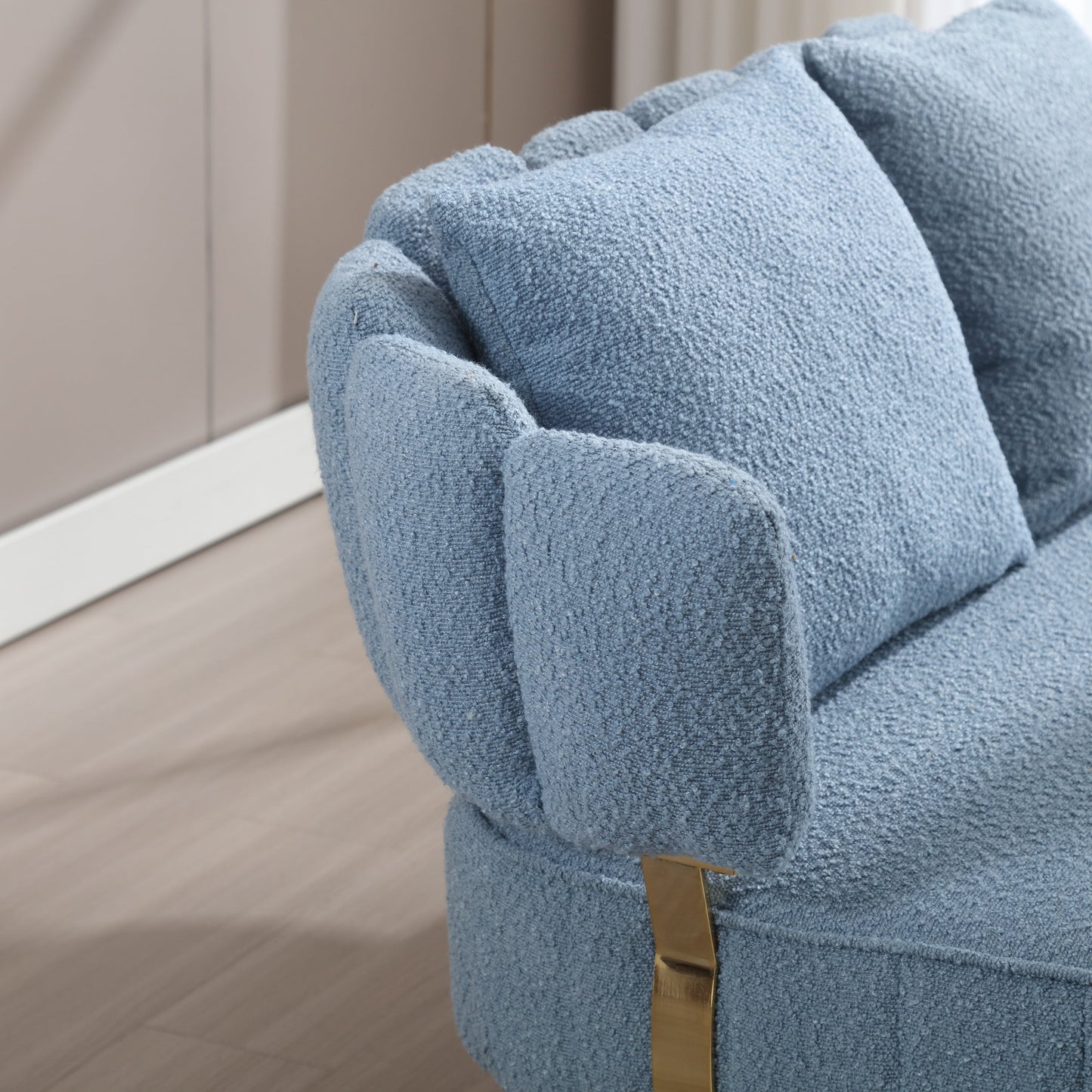 Light Blue Boucle Loveseat Sofa with Metal Frame
