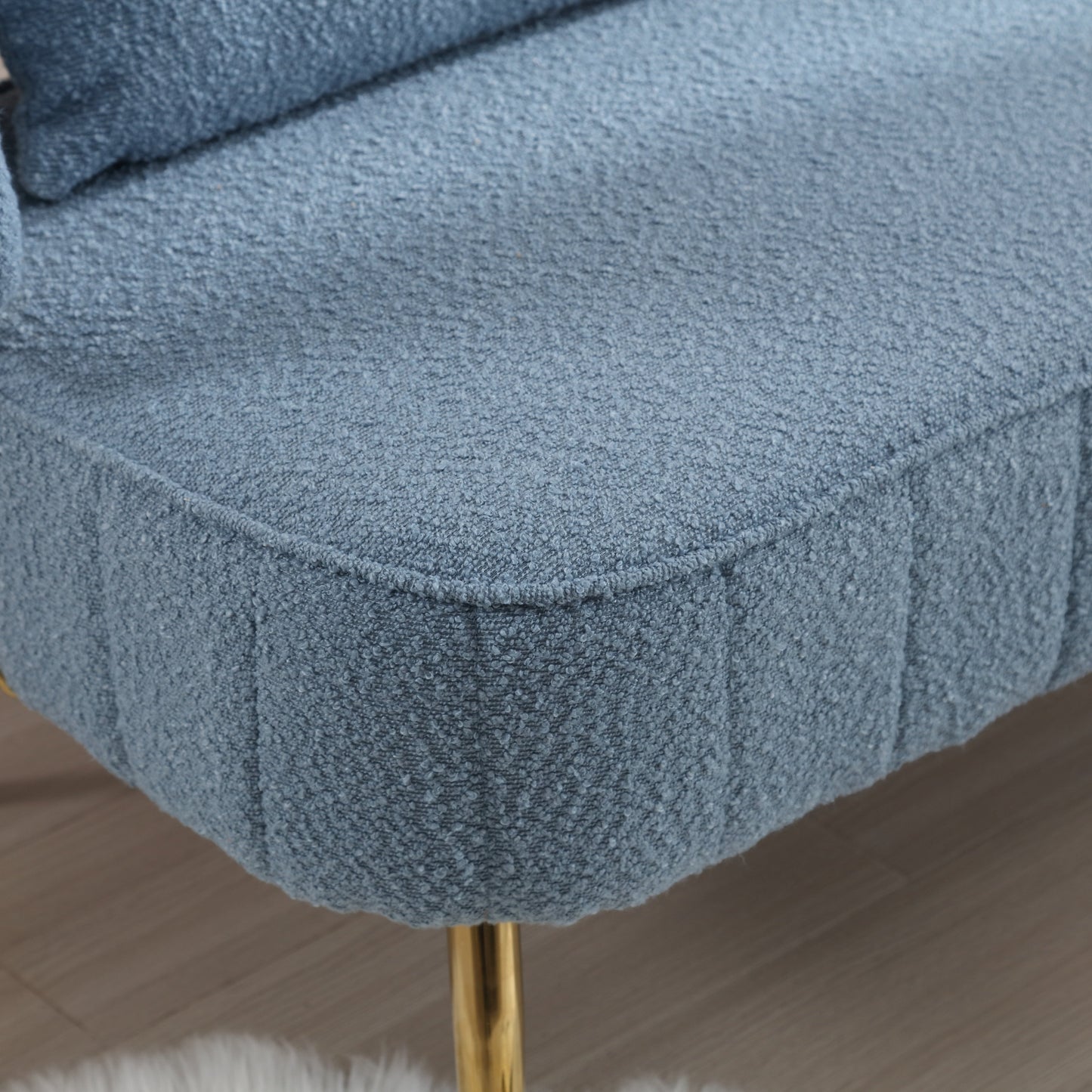 Light Blue Boucle Loveseat Sofa with Metal Frame