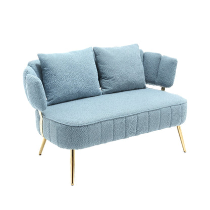 Light Blue Boucle Loveseat Sofa with Metal Frame