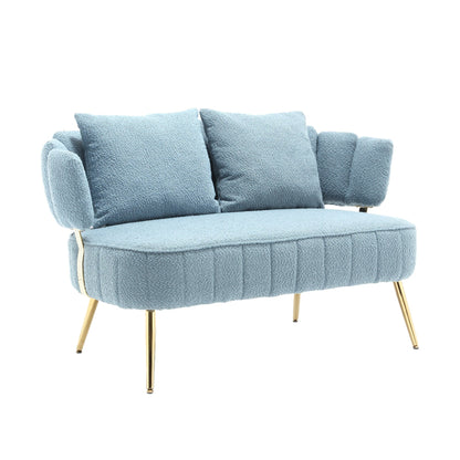 Light Blue Boucle Loveseat Sofa with Metal Frame