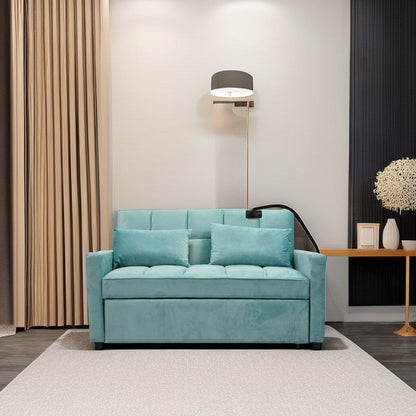 Light Blue Convertible Pullout Loveseat Sofa Bed with Phone Holder