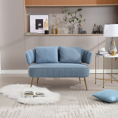 Light Blue Modern 51.97 Boucle Upholstered Loveseat Sofa with Metal Frame and Pillows for Living Room