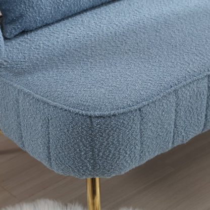 Light Blue Modern 51.97 Boucle Upholstered Loveseat Sofa with Metal Frame and Pillows for Living Room