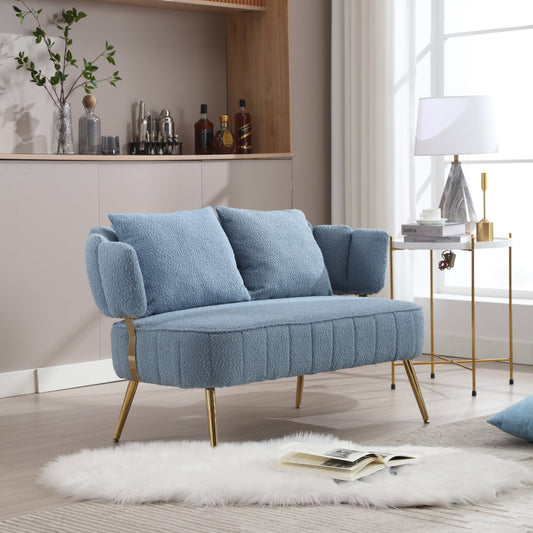 Light Blue Modern 51.97 Boucle Upholstered Loveseat Sofa with Metal Frame and Pillows for Living Room