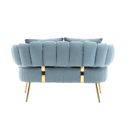 Light Blue Modern 51.97 Boucle Upholstered Loveseat Sofa with Metal Frame and Pillows for Living Room