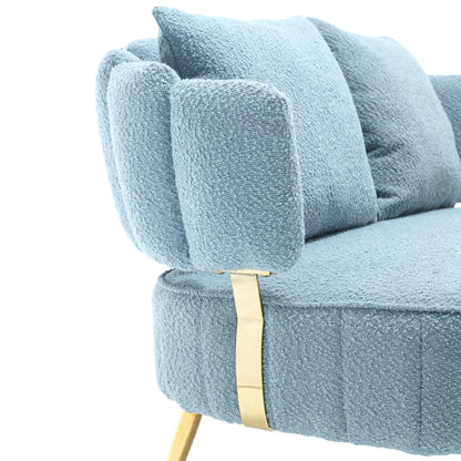 Light Blue Modern 51.97 Boucle Upholstered Loveseat Sofa with Metal Frame and Pillows for Living Room