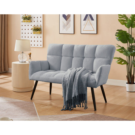 Light Blue Teddy Loveseat Sofa with Quilted Backs