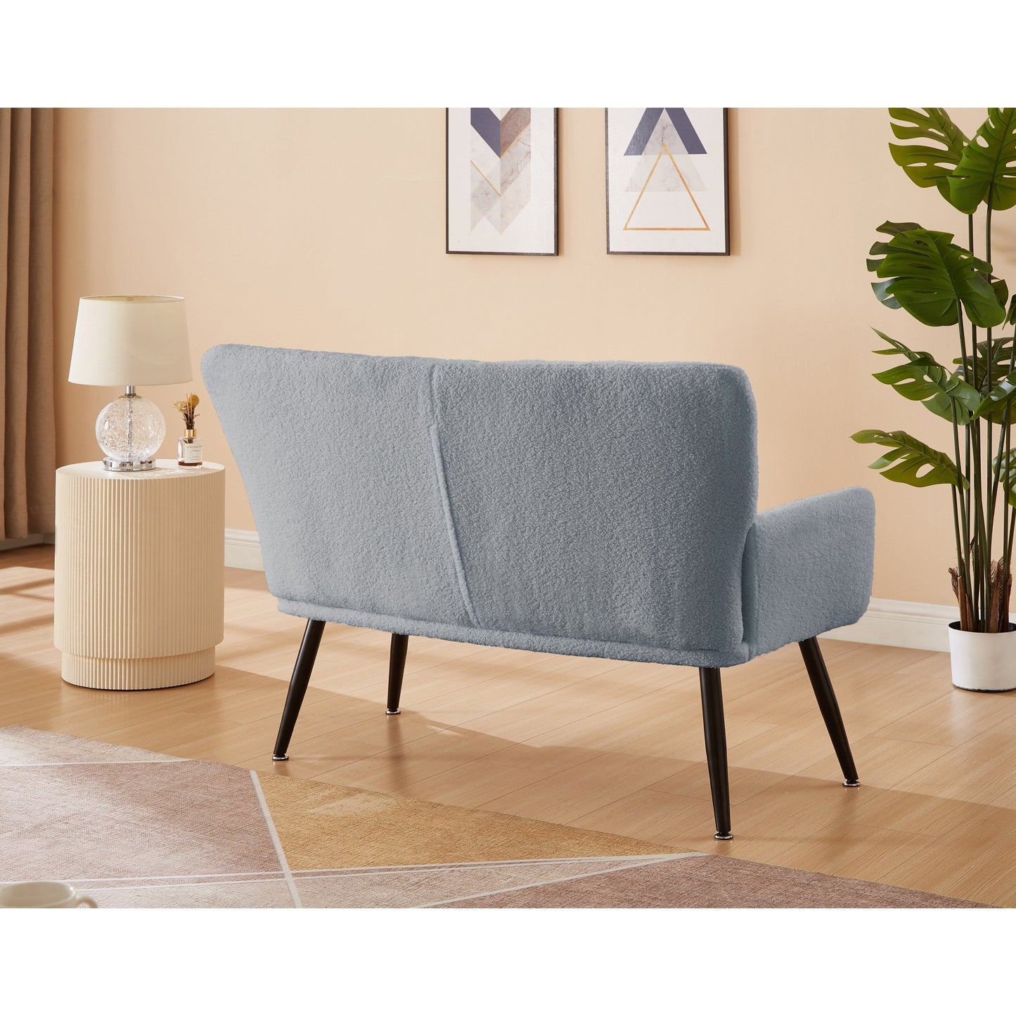 Light Blue Teddy Loveseat Sofa with Quilted Backs