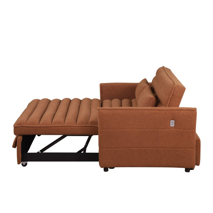 Light Brown 55.12 Boucle Loveseat Convertible Pull-Out Sofa Bed with Adjustable Back and 2 Waist Pillows for Living Room