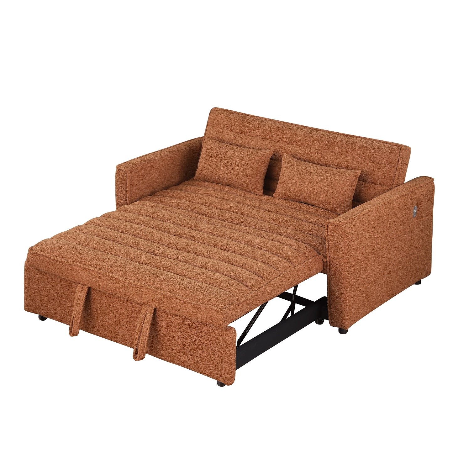 Light Brown 55.12 Boucle Loveseat Convertible Pull-Out Sofa Bed with Adjustable Back and 2 Waist Pillows for Living Room