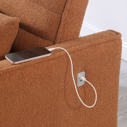Light Brown 55.12 Boucle Loveseat Convertible Pull-Out Sofa Bed with Adjustable Back and 2 Waist Pillows for Living Room