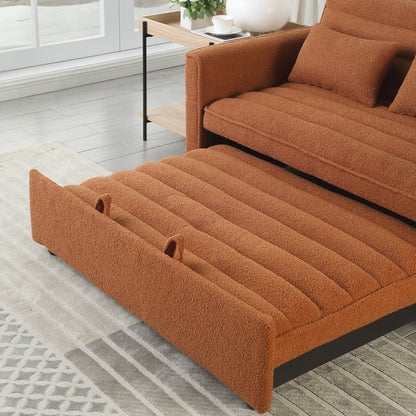 Light Brown 55.12 Boucle Loveseat Convertible Pull-Out Sofa Bed with Adjustable Back and 2 Waist Pillows for Living Room