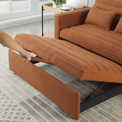 Light Brown 55.12 Boucle Loveseat Convertible Pull-Out Sofa Bed with Adjustable Back and 2 Waist Pillows for Living Room