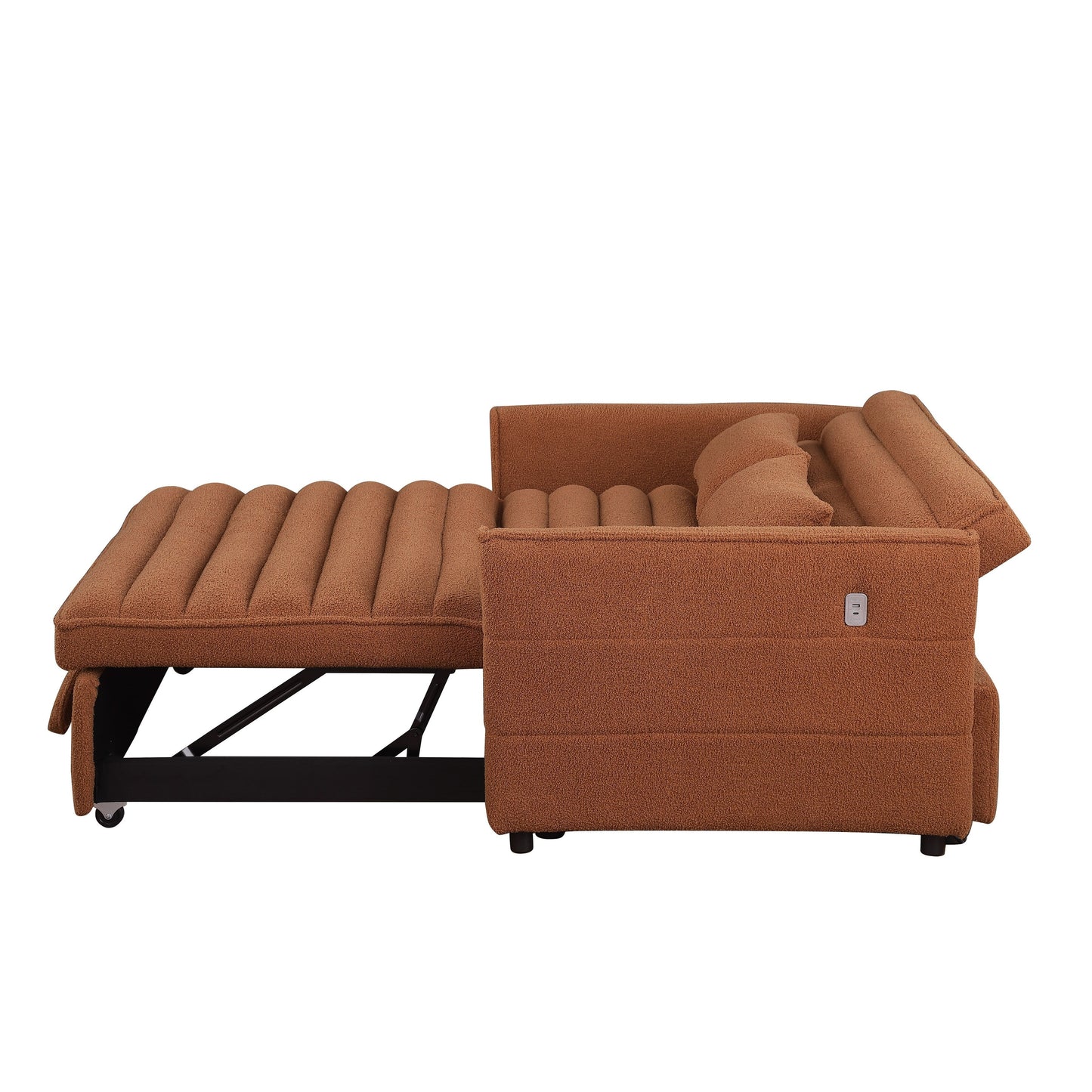 Light Brown 55.12 Boucle Loveseat Convertible Pull-Out Sofa Bed with Adjustable Back and 2 Waist Pillows for Living Room
