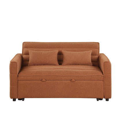 Light Brown 55.12 Boucle Loveseat Convertible Pull-Out Sofa Bed with Adjustable Back and 2 Waist Pillows for Living Room