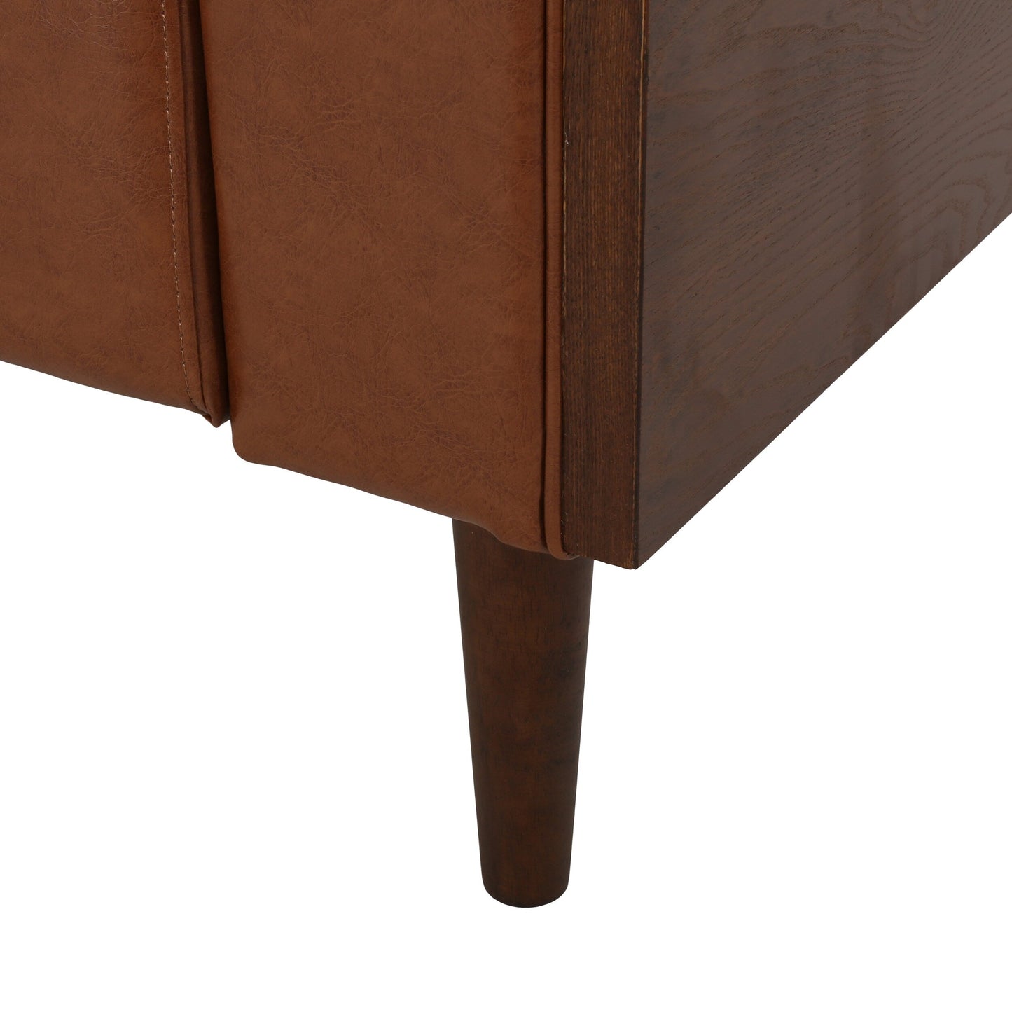 Light Brown 90 Faux Leather Button Tufted 3-seater Sofa with Birch Wood Legs for Living Room