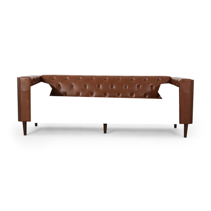 Light Brown 90 Faux Leather Button Tufted 3-seater Sofa with Birch Wood Legs for Living Room