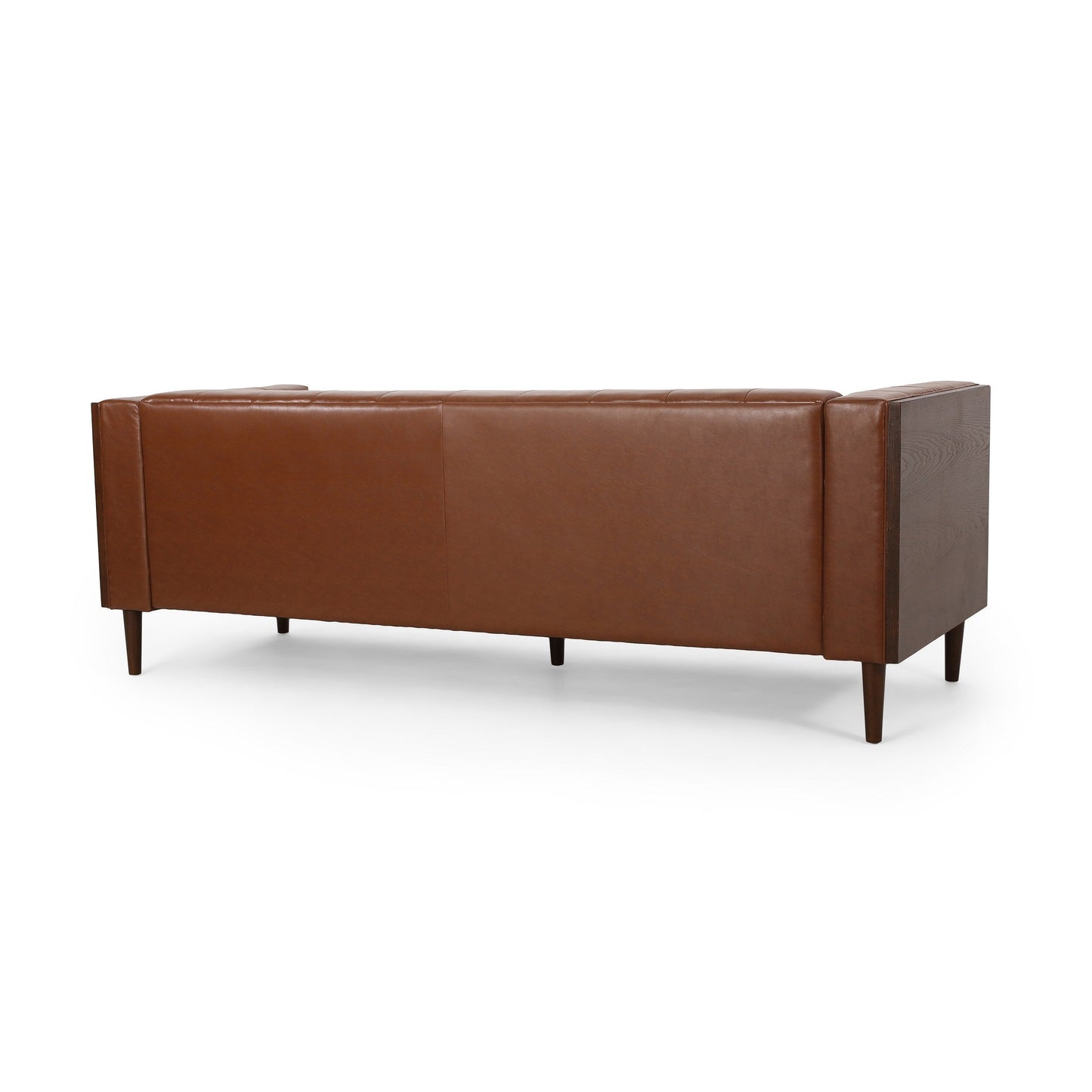Light Brown 90 Faux Leather Button Tufted 3-seater Sofa with Birch Wood Legs for Living Room