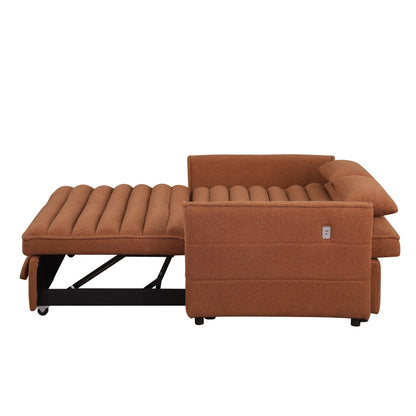 Light Brown Boucle Loveseat Convertible Pull-Out Sofa Bed