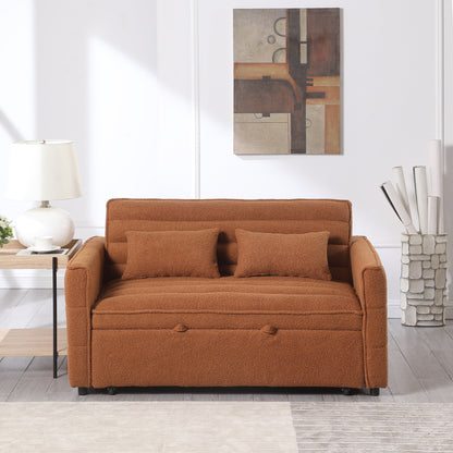 Light Brown Boucle Loveseat Convertible Pull-Out Sofa Bed