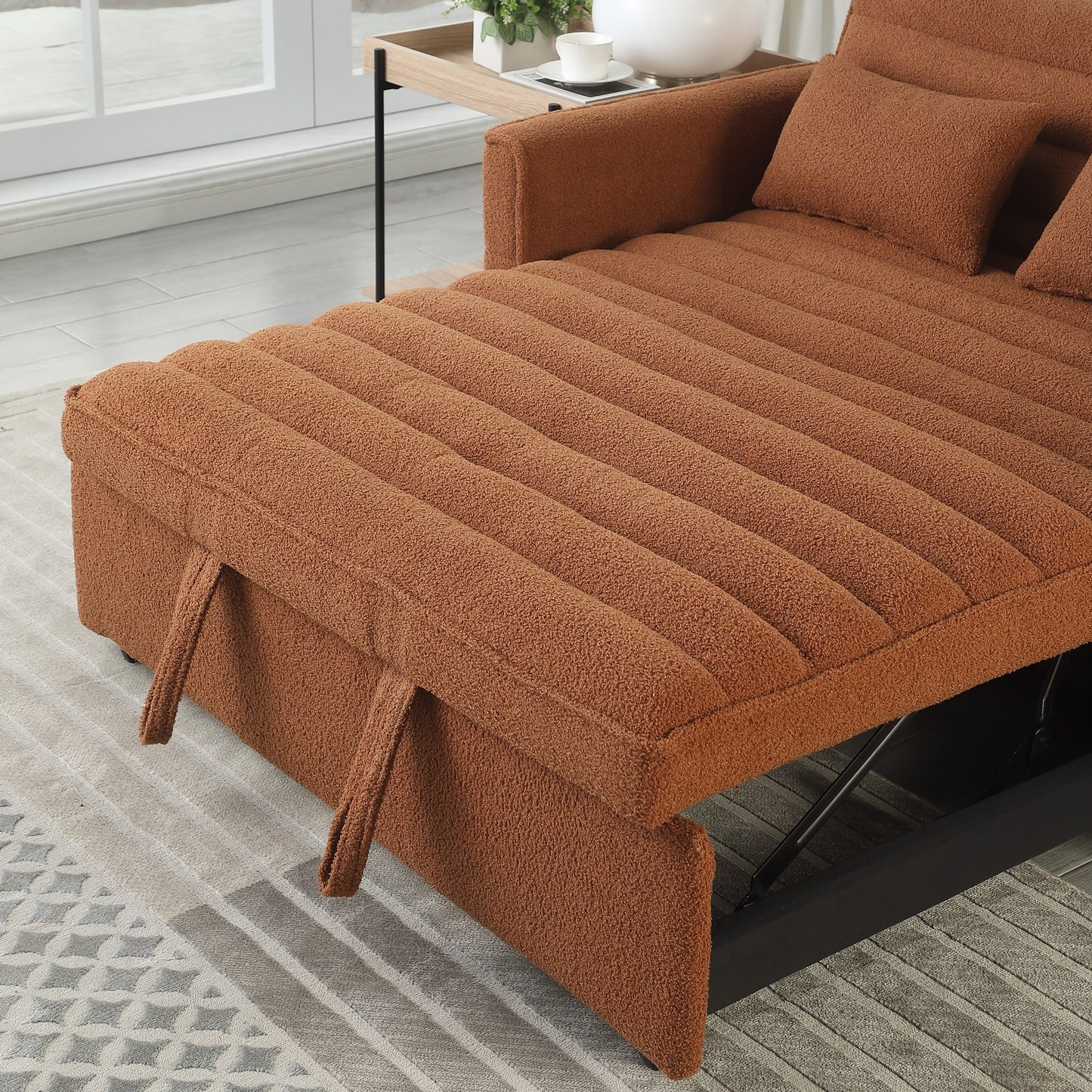 Light Brown Boucle Loveseat Convertible Pull-Out Sofa Bed