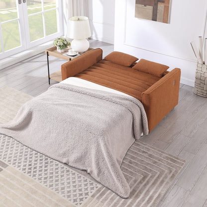 Light Brown Boucle Loveseat Convertible Pull-Out Sofa Bed