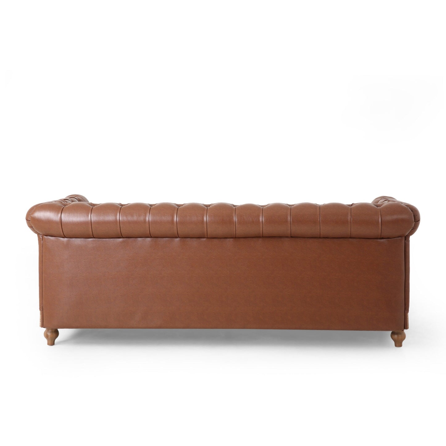 Light Brown Chesterfield 78.75 Faux Leather 3-seater Sofa with Wood Legs and Nailheads for Living Room