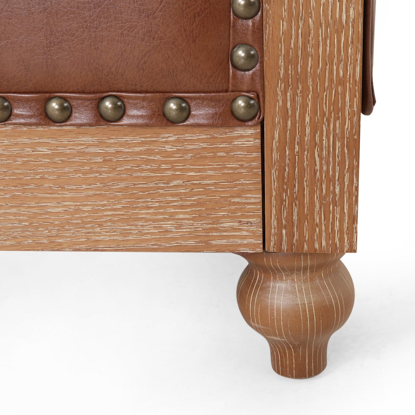 Light Brown Chesterfield 78.75 Faux Leather 3-seater Sofa with Wood Legs and Nailheads for Living Room