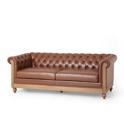 Light Brown Chesterfield Faux Leather 3-seater Sofa with Nailheads