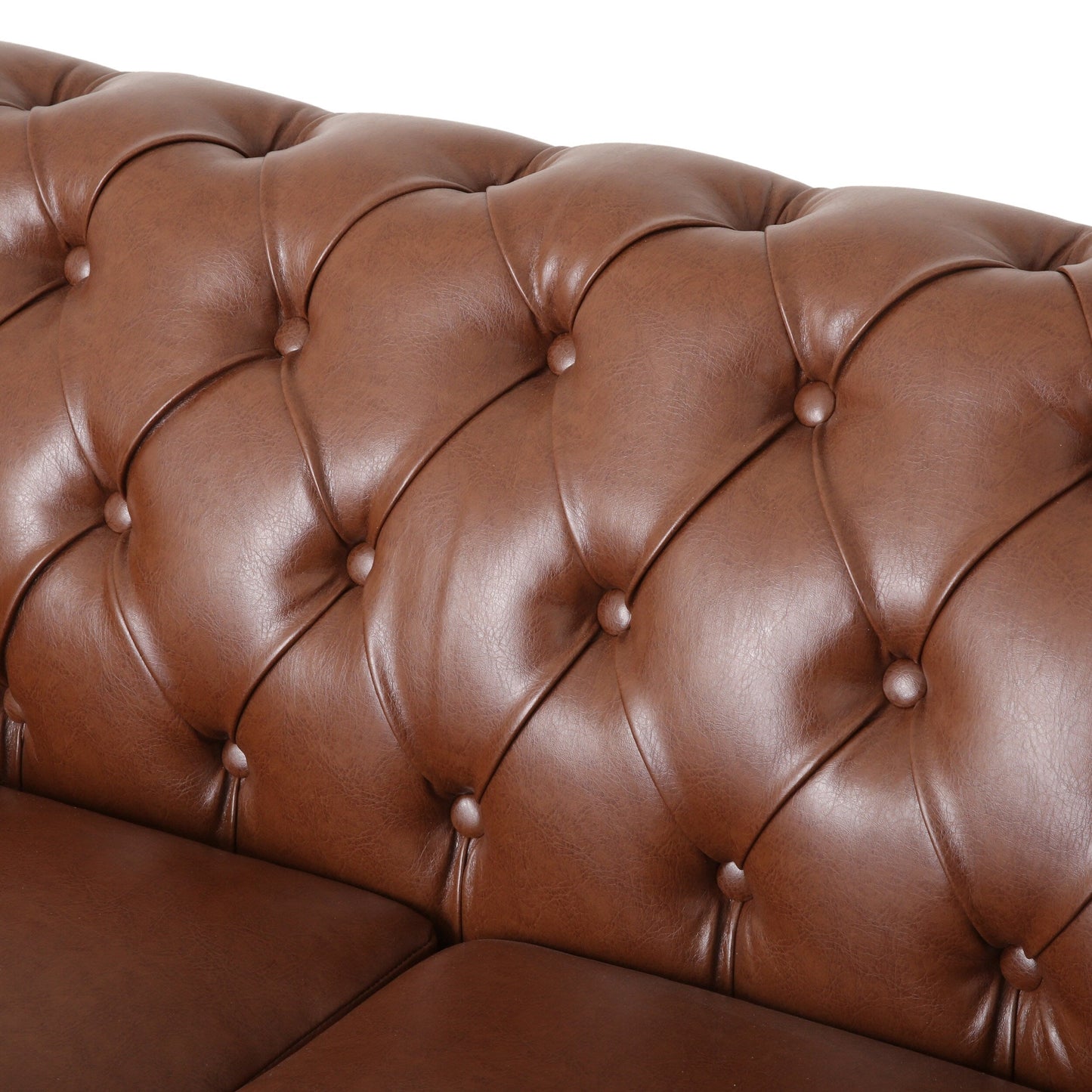Light Brown Chesterfield Faux Leather 3-seater Sofa with Nailheads