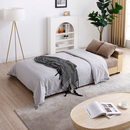Light Brown Cotton Linen Convertible Sleeper Sofa with Storage