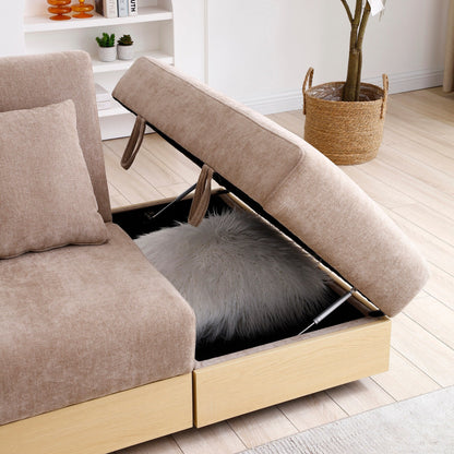 Light Brown Cotton Linen Convertible Sleeper Sofa with Storage