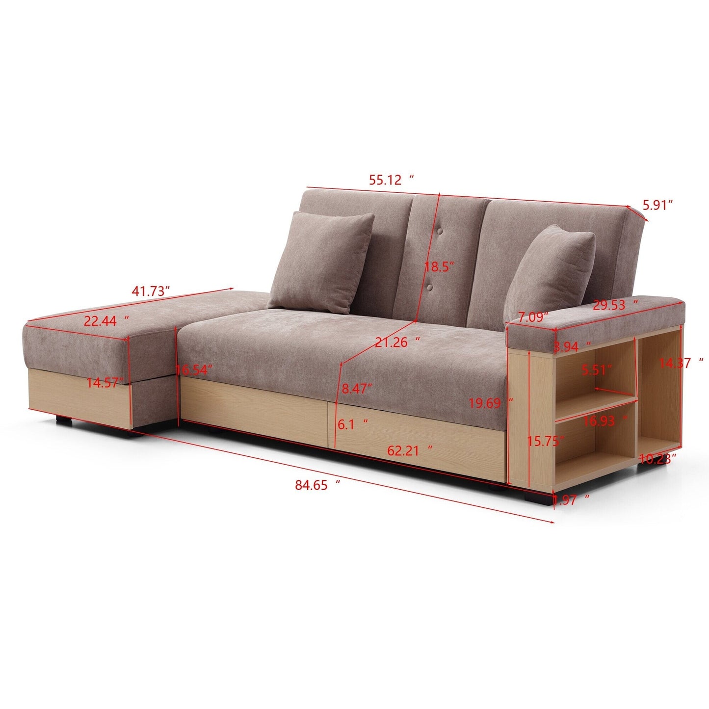 Light Brown Cotton Linen Convertible Sleeper Sofa with Storage