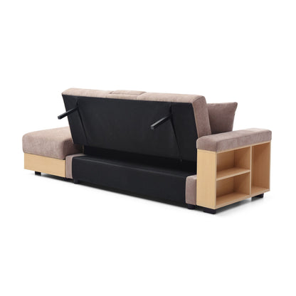 Light Brown Cotton Linen Convertible Sleeper Sofa with Storage