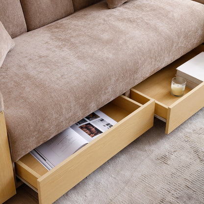 Light Brown Cotton Linen Convertible Sleeper Sofa with Storage