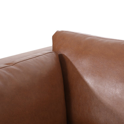 Light Brown Faux Leather 3-seater Sofa with Birch Wood Legs