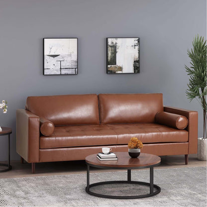 Light Brown Faux Leather 3-seater Sofa with Wood Legs