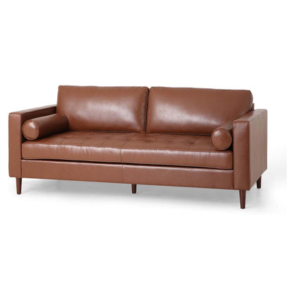 Light Brown Faux Leather 3-seater Sofa with Wood Legs