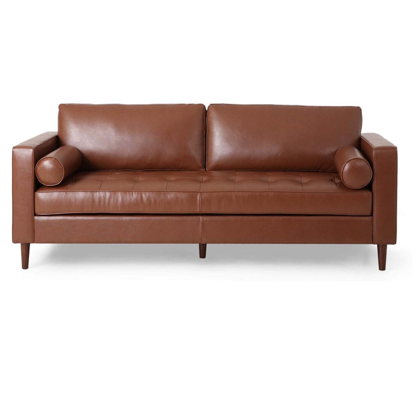 Light Brown Faux Leather 3-seater Sofa with Wood Legs