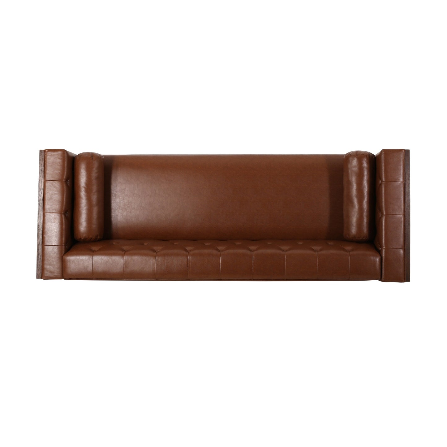 Light Brown Faux Leather Button Tufted 3-seater Sofa with Birch Wood Legs